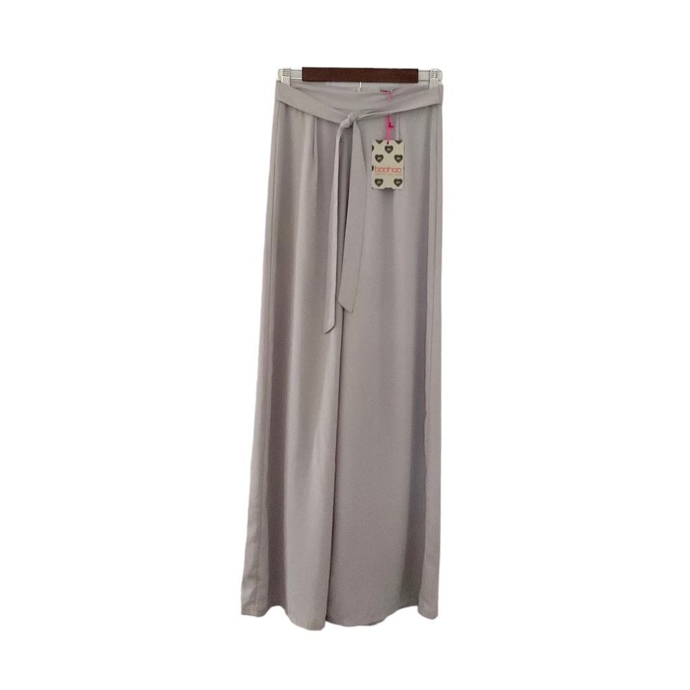 Boohoo High Waist Wide Leg Pants Light Grey Size‎ 4